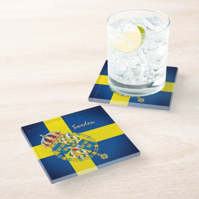 Swedish Flag & Sweden travel, home decor /sports Glass Coaster (Angled)
