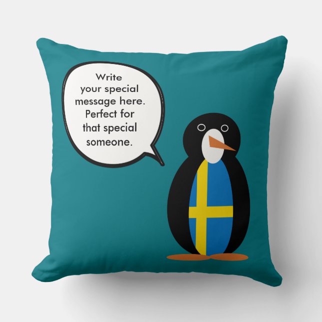 Swedish Flag Talking Ms. Penguin Personalised  Cushion (Front)