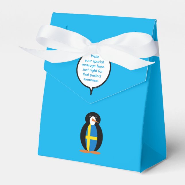 Swedish Flag Talking Ms. Penguin Personalised  Favour Box (Front Side)