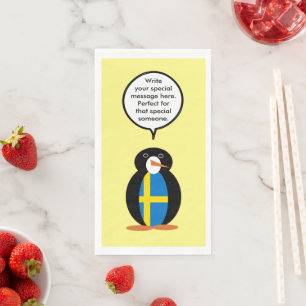 Swedish Flag Talking Ms. Penguin Personalised  Napkin