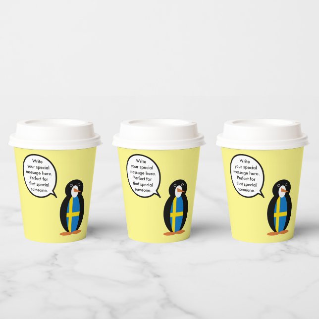 Swedish Flag Talking Ms. Penguin Personalised  Paper Cups (Multi)