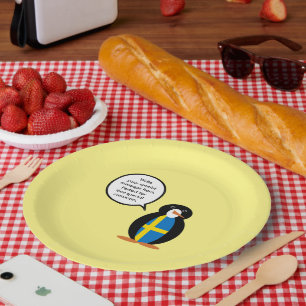 Swedish Flag Talking Ms. Penguin Personalised  Paper Plate