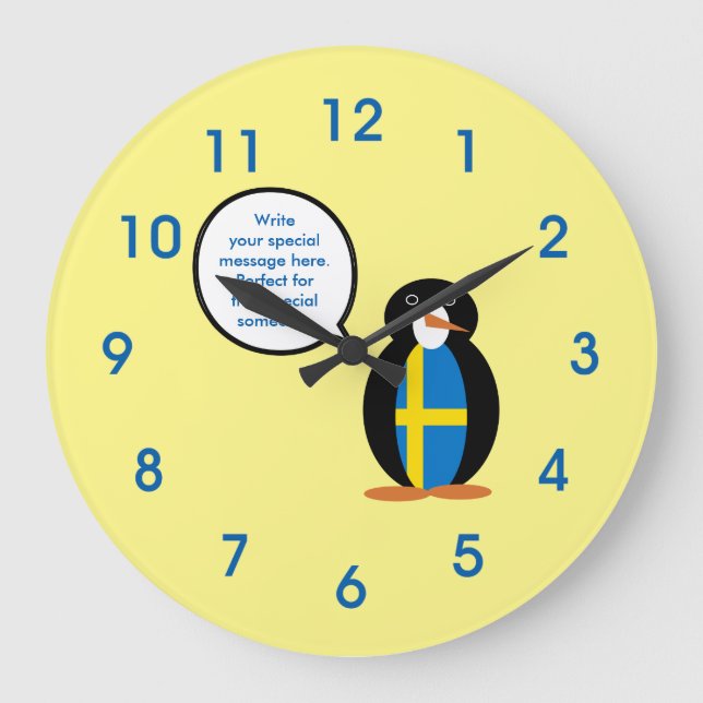 Swedish Flag Talking Ms. Penguin Personalized  Large Clock (Front)