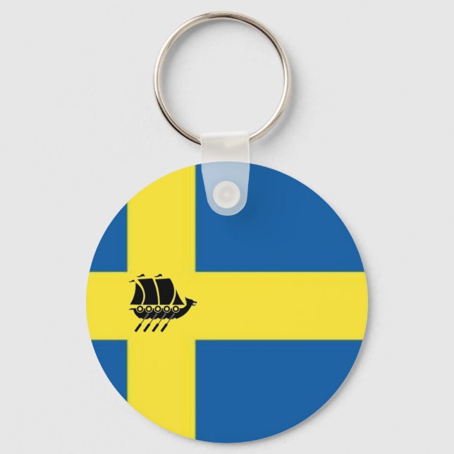 Swedish Flag With Viking Ship Scandinavian Key Ring (Front)