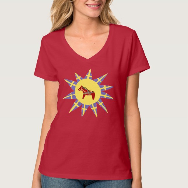 Swedish flags and Dala Horses t-shirt (Front)