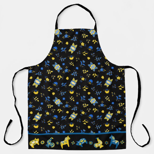 Swedish Folk Dala Farm Animals l Blue and Yellow Apron (Front)