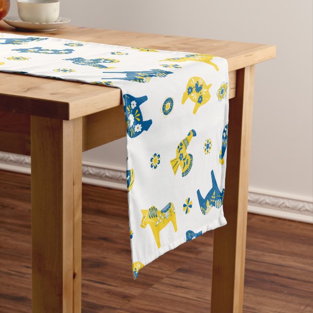 Swedish Folk Dala Farm Animals l Blue and Yellow Long Table Runner (In Situ)