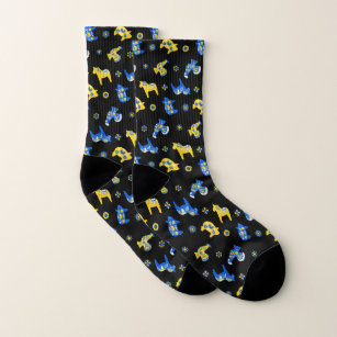 Swedish Folk Dala Farm Animals l Blue and Yellow Socks