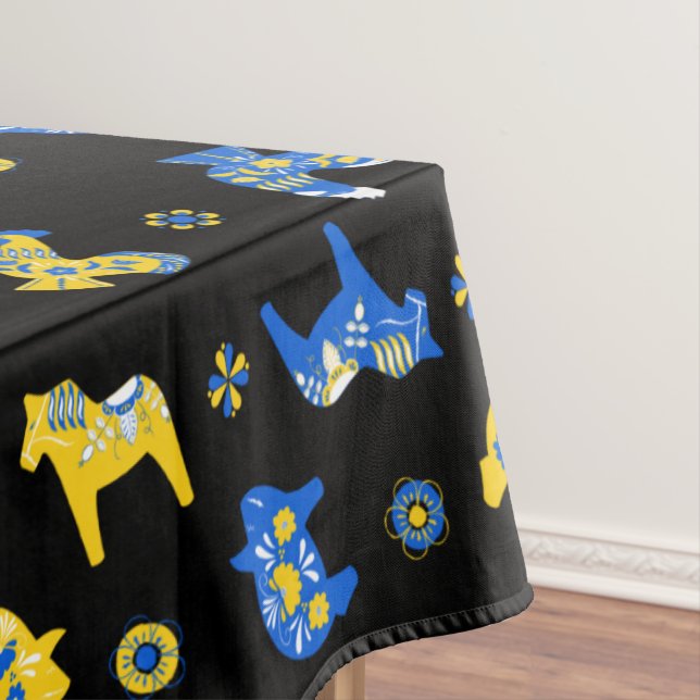 Swedish Folk Dala Farm Animals l Blue and Yellow Tablecloth (In Situ)