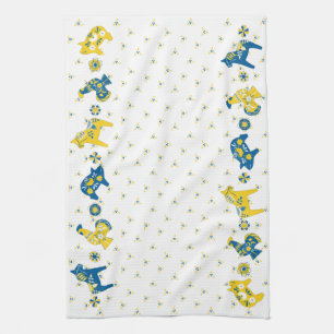 Swedish Folk Dala Farm Animals l Blue and Yellow Tea Towel