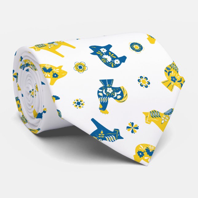 Swedish Folk Dala Farm Animals l Blue and Yellow Tie (Rolled)
