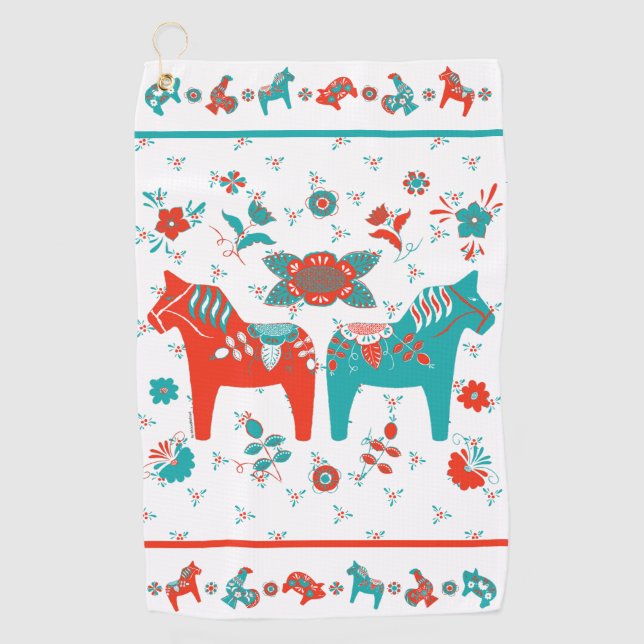 Swedish Folk Dala Horse Golf Towel (Front)