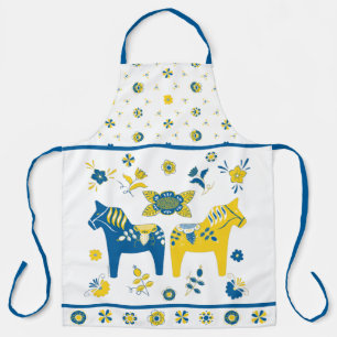 Swedish Folk Dala Horse l Blue and Yellow Apron