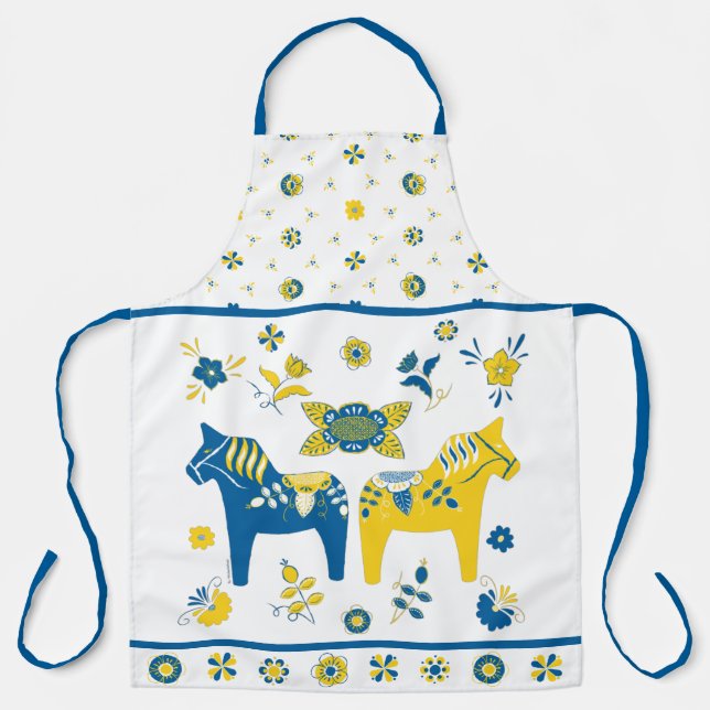 Swedish Folk Dala Horse l Blue and Yellow Apron (Front)