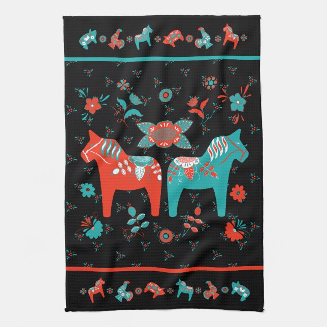 Swedish Folk Dala Horse Tea Towel (Vertical)