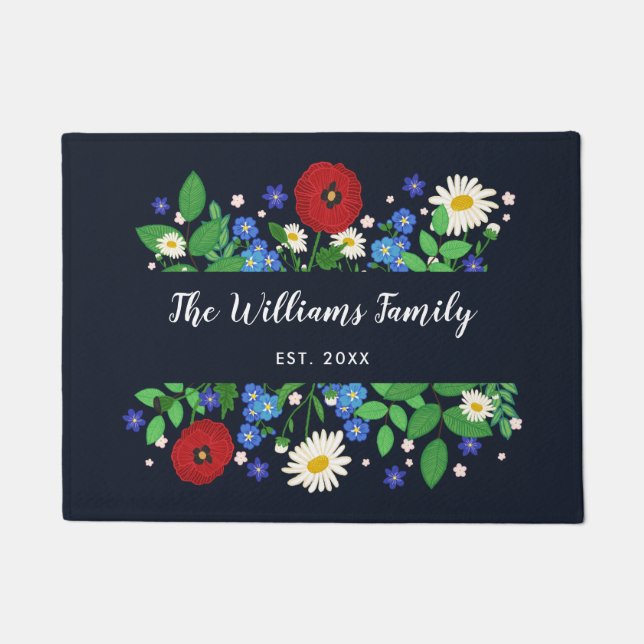 Swedish Folk Flowers - Family Name Doormat (Front)