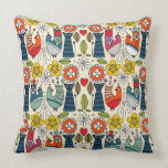 Swedish folksy cats and birds cushion<br><div class="desc">illustrated vintage style cute Scandi pattern</div>