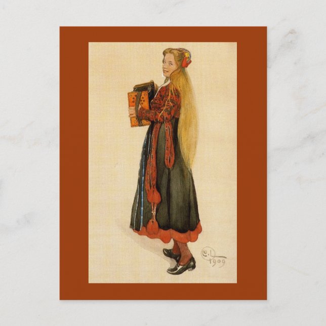 Swedish Girl Playing Accordion Postcard (Front)