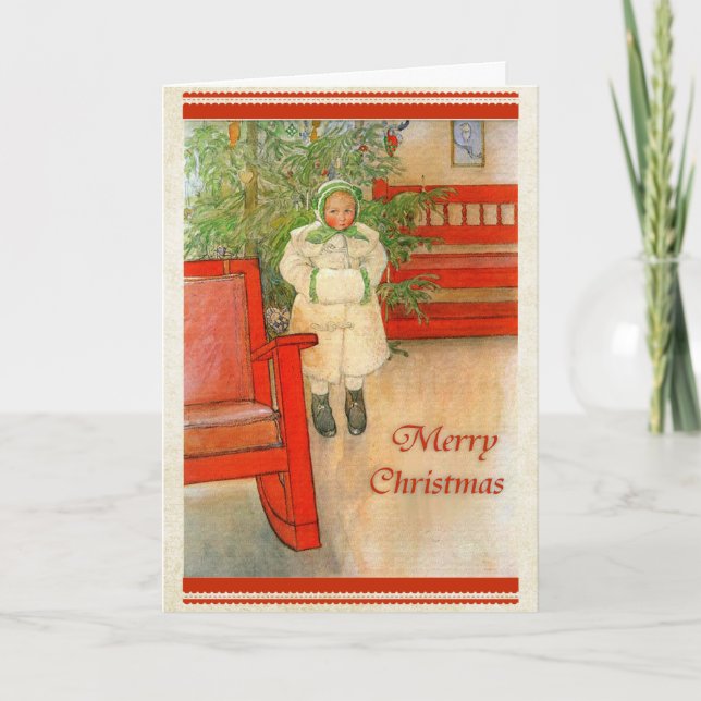 Swedish Girl with Winter Muff Merry Christmas Holiday Card (Front)