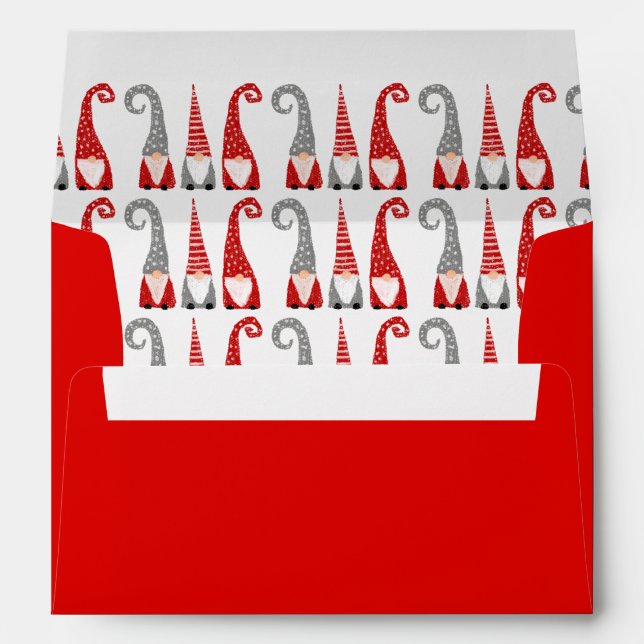 Swedish Gnomes Christmas Pattern Red Grey White Envelope (Back (Bottom))
