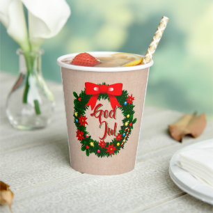 Swedish God Jul Merry Christmas Paper Cups