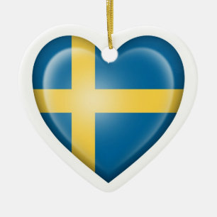 Swedish Heart Flag on White Ceramic Tree Decoration