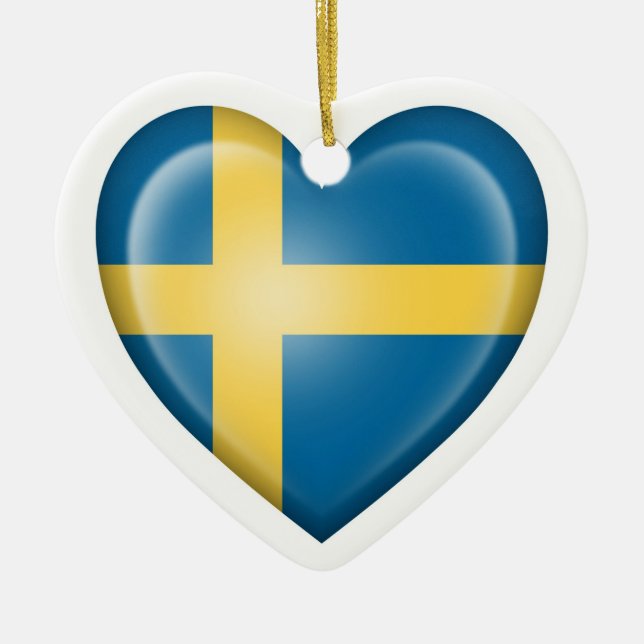 Swedish Heart Flag on White Ceramic Tree Decoration (Front)