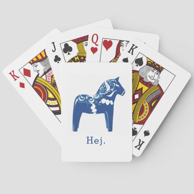 Swedish Hej Dala Horse Blue White Template Playing Cards (Back)