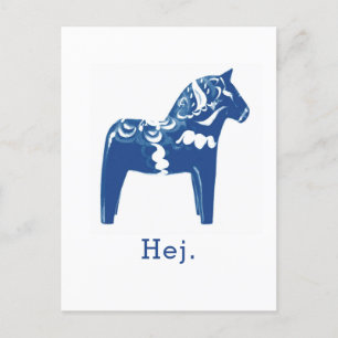 Swedish Hej Dala Horse Blue White Template Postcard