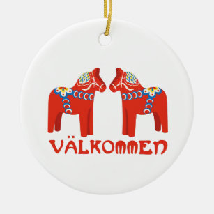 Swedish Horse Valkommen Ceramic Tree Decoration