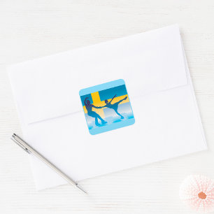 Swedish Ice Skating Duo Silhouette Square Sticker