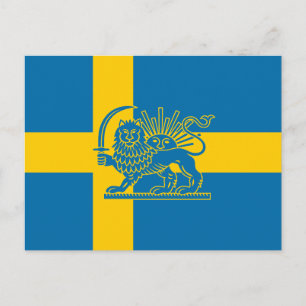 Swedish Iranian Lion and Sun Heritage Flag Postcard