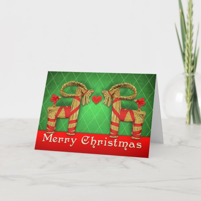 Swedish Julbok Twins Christmas Heart Personalised Holiday Card (Front)