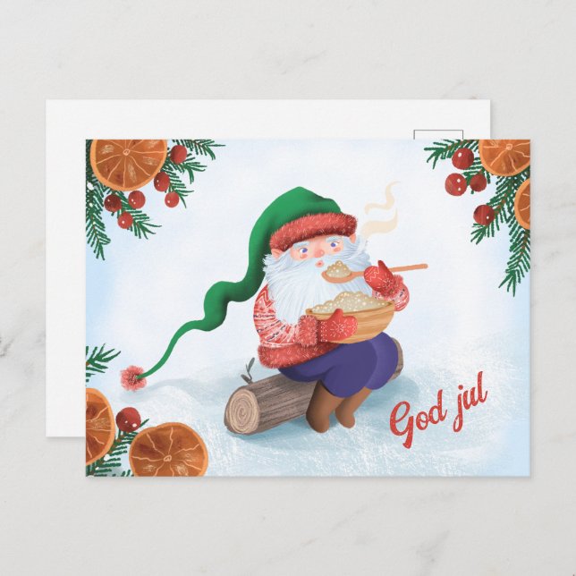 Swedish Jultomten God Jul Christmas Postcard (Front/Back)