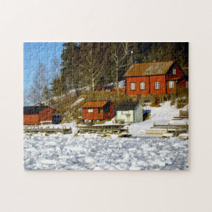 Swedish landscape in winter with snow - frozen sea jigsaw puzzle