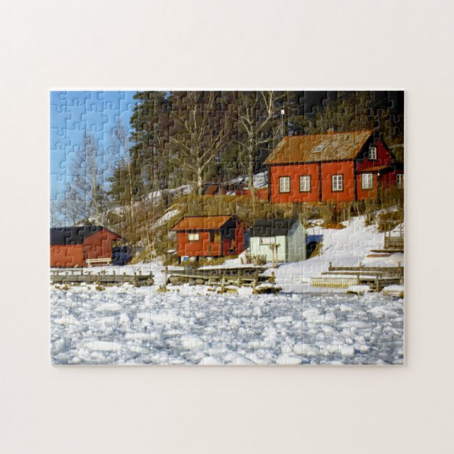 Swedish landscape in winter with snow - frozen sea jigsaw puzzle (Horizontal)