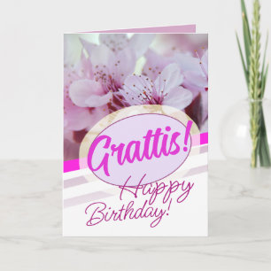 Swedish Language Grattis Pink and Purple Floral Card