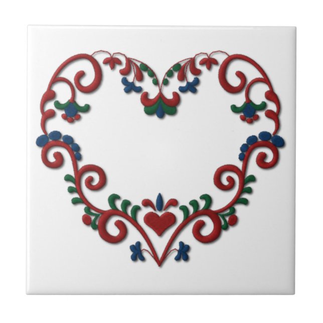 Swedish Norwegian Rosemaling Heart Scandinavian Tile (Front)