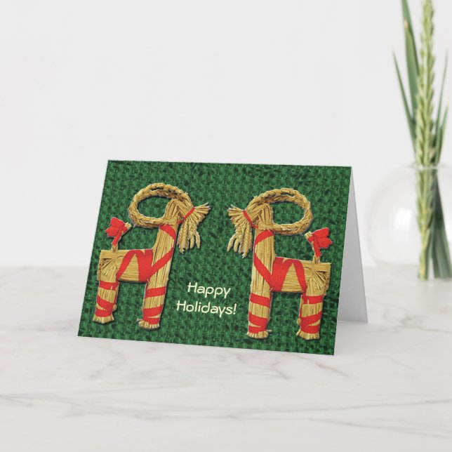 Swedish Norwegian Scandinavian Straw Goat Holiday Card (Front)