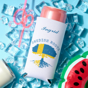Swedish Roots Flag Personalised Seltzer Can Cooler