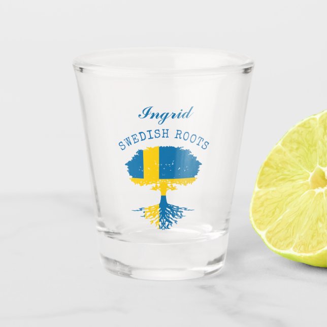 Swedish Roots Flag Personalised Shot Glass (Front)
