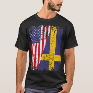SWEDISH ROOTS  Half American Flag  SWEDEN  T-Shirt