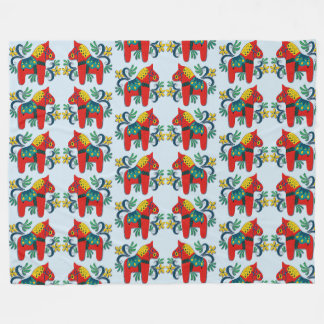 Swedish Scandinavian Dala Horse Large Pattern Fleece Blanket
