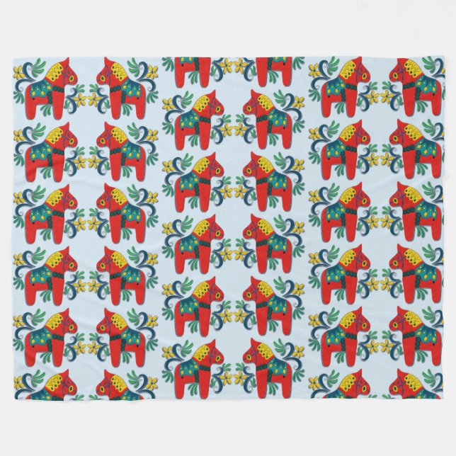 Swedish Scandinavian Dala Horse Large Pattern Fleece Blanket (Front (Horizontal))