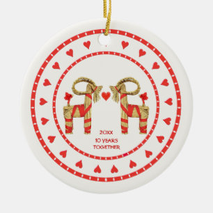 Swedish Straw Goats 10 Years Together Dated Ceramic Tree Decoration