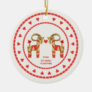 Swedish Straw Goats 50 Years Together Dated Ceramic Tree Decoration