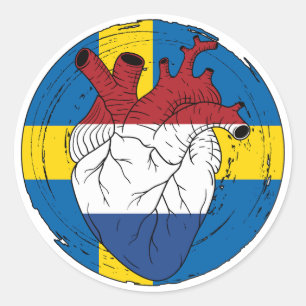 Swedish Sweden Koningsdag Dutch Netherlands Heart  Classic Round Sticker