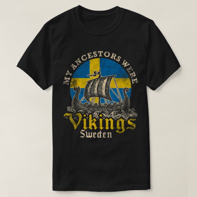 Swedish Sweden Swede Viking Ship Flag T-Shirt (Design Front)