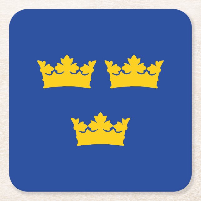 Swedish three crowns, tre kronor square paper coaster (Front)