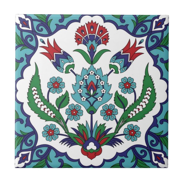 swedish tiles vintage red blue flower (Front)